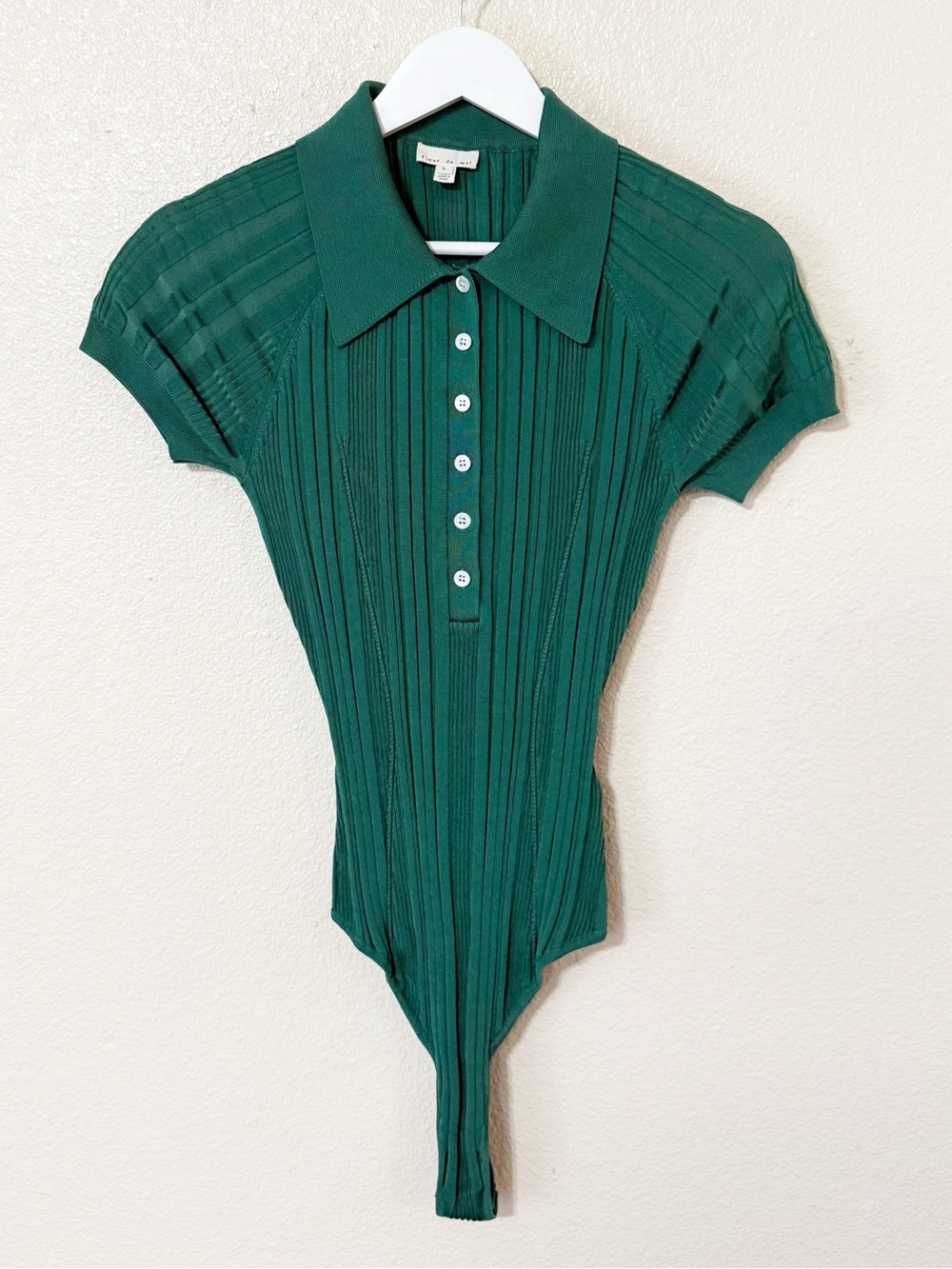 Fleur du Mal Ribbed Collar Button Neck Polo Bodysuit Lucky Green Size Large - Picture 5 of 8
